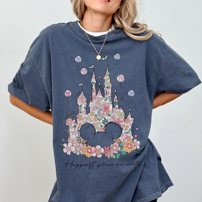 Comfort Color® Disney Castle Floral Minnie Shirt, Happiest Place on Earth Shirt, Magic Kingdom Castle, Vintage Disney Shirt, 00121 image 6