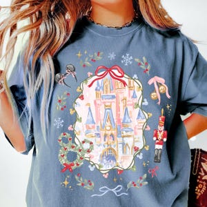 Comfort Color® Disney Coquette Bow Christmas Shirt Mickey xmas Shirt Disney Magic Castle Christmas tee Disney Trip Shirt Nutcracker 00929 image 5