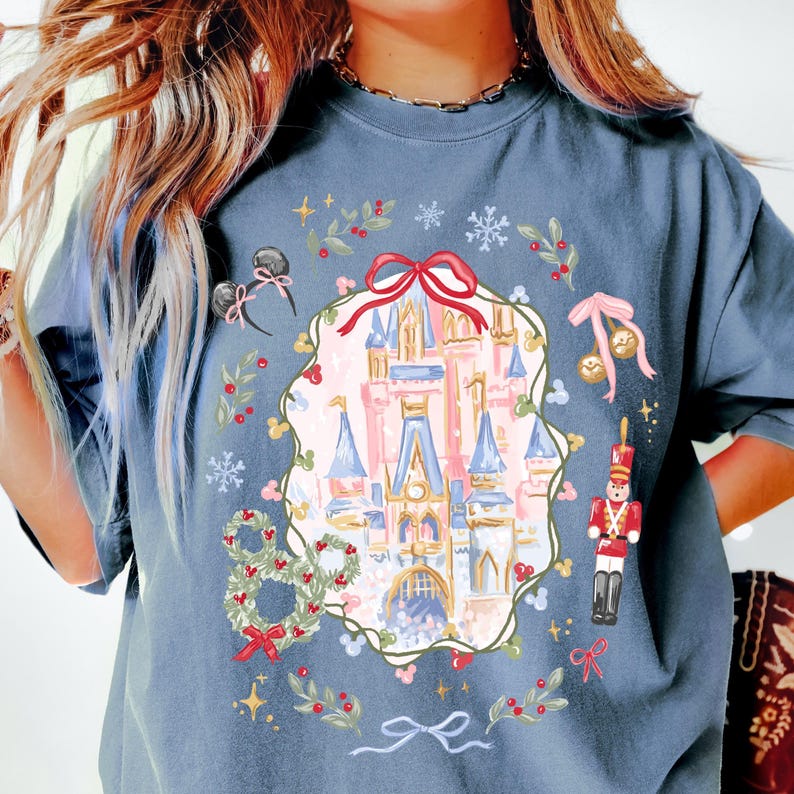 Comfort Color® Disney Coquette Bow Christmas Shirt Mickey xmas Shirt Disney Magic Castle Christmas tee Disney Trip Shirt Nutcracker 00929 image 5