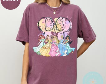 Comfort Color® Disney Vintage Princess with Mickey Ear Shirt Disneyworld Shirt Cinderella Belle Rapunzel Ariel Snow White 00692