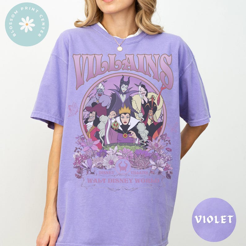 Comfort Color® Vintage Villains Walt Disney Shirt Disney Halloween Shirt, witch shirt, Disneyland Halloween Shirt, maleficent, 0242 zdjęcie 3