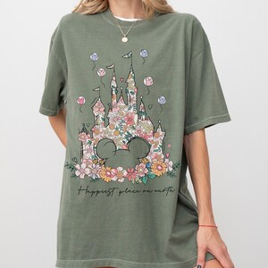 Comfort Color® Disney Castle Floral Minnie Shirt, Happiest Place on Earth Shirt, Magic Kingdom Castle, Vintage Disney Shirt, 00121 image 8