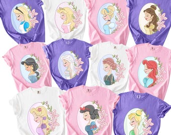 Comfort Colors® Vintage Diney Princess Shirt Rapunzel Tiana Ariel Snow White Anna Elsa Princess Tee Coquette Disney Trip 001116