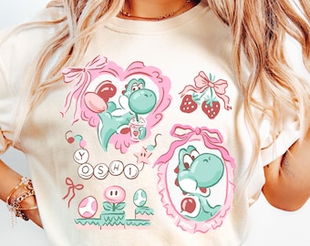 Comfort Color® Coquette Bow Mario Yoshi shirt Mario Womens Shirt Coquette Strawberries Girls Trip Shirt, Mario Coquette Shirt 00878