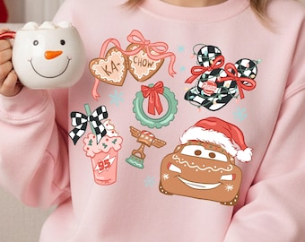 Comfort Color® Disney Lightning McQueen Christmas Shirt, Disney Cars Shirt, Disney Pixar Characters, Disneyland Holiday Trip Shirt, 001215