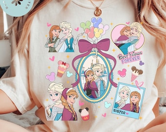 Comfort Color® Princess anna elsa coquette bow shirt disney trip shirt Disney sisters Shirt Disney best friends shirt Frozen Shirt 00810