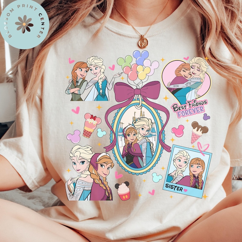 Comfort Color® Princess anna elsa coquette bow shirt disney trip shirt Disney sisters Shirt Disney best friends shirt Frozen Shirt 00810 image 1