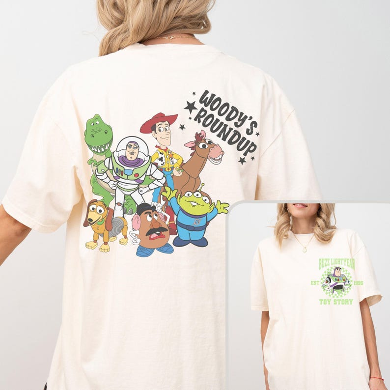 Comfort Color® 2-sided Pixar Toy Story Woody's Roundup Group Shot Portrait Shirt, Buzz Hamm Rex Tee, Magic Kingdom Disneyland Family 00227 Bild 1