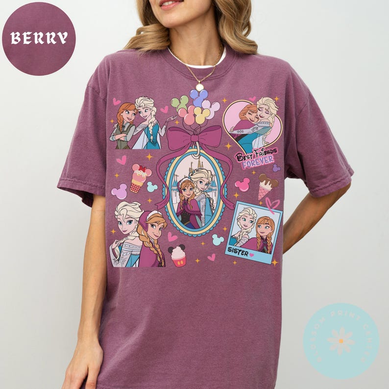 Comfort Color® Princess anna elsa coquette bow shirt disney trip shirt Disney sisters Shirt Disney best friends shirt Frozen Shirt 00810 image 6