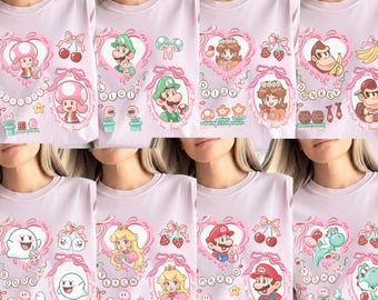 Comfort Colors® Mario Yoshi Luigi Princess Peach Princess Daisy Toadette Coquette Bow Shirt, Strawberry Coquette Tee, Disney Trip Tee 001484