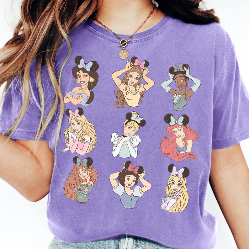 Camiseta de princesa retro Comfort Color®, Cenicienta, Blancanieves, Ariel, Bella, Rapunzel, Disneyland, viaje de niña a Disney, 001394 imagen 5