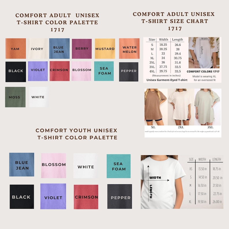 a women's t - shirt with different colors and sizes