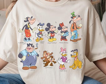Comfort Colors® Vintage Mickey And Friends Shirt, Classic Disney Characters Tee, Retro Disney Park Top, Family Disney Vacation Gift 01077