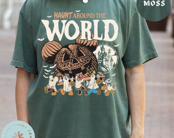 Comfort Color® Walt Disney Haunt Around the World Halloween Shirt, Mickey and Friends Ghost Shirt, Disney Spooky Season Shirt, 00340