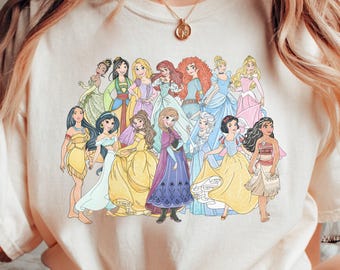 Comfort Color® Retro Princess Shirt,  Cinderella Snow White Ariel Belle  Rapunzel Tee, Disneyland Shirt, Girl Disney Trip 2024, 00228