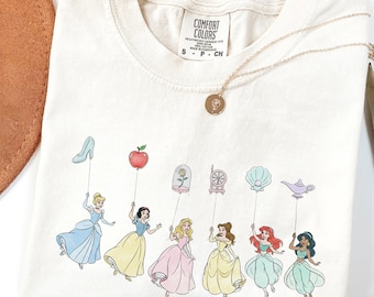 Comfort Color® Vintage Princess with Balloons Shirt Disney Cinderella Belle Rapunzel Ariel Jasmine Snow White tee Disney Trip Sweat 001087