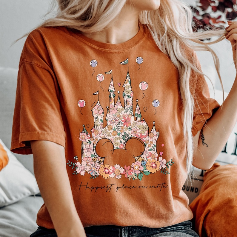 Comfort Color® Disney Castle Floral Minnie Shirt, Happiest Place on Earth Shirt, Magic Kingdom Castle, Vintage Disney Shirt, 00121 image 4