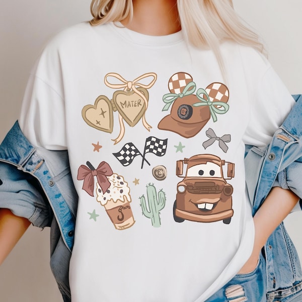 Camiseta Comfort Color® Disney Tow Mater Coquette Bow para Halloween, camiseta de otoño de Lightning McQueen, camiseta de viaje a Disney Doc Hudson, camiseta de viaje a Disney 00931