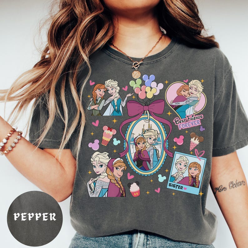 Comfort Color® Princess anna elsa coquette bow shirt disney trip shirt Disney sisters Shirt Disney best friends shirt Frozen Shirt 00810 image 3