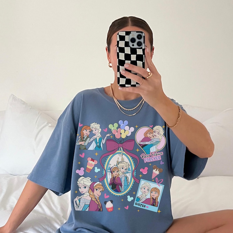 Comfort Color® Princess anna elsa coquette bow shirt disney trip shirt Disney sisters Shirt Disney best friends shirt Frozen Shirt 00810 image 2