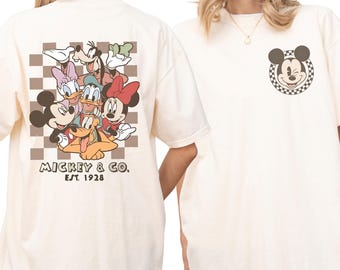 Comfort Color® Retro Disney 2 sided Mickey and Friends Mickey Co est 1928 Magic Kingdom Shirt, Disney trip 2026 Disney Matching Tee  00885