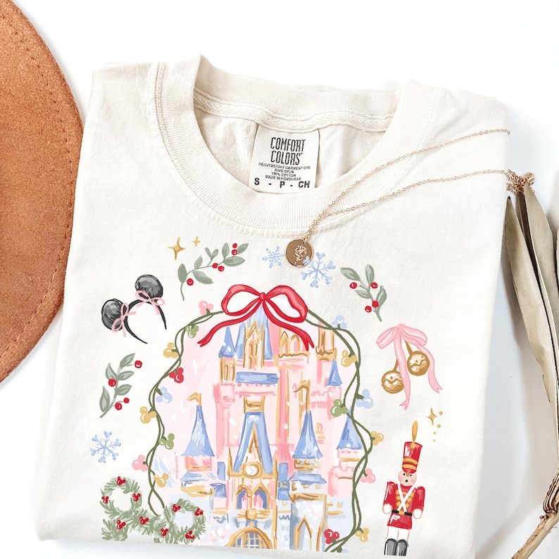 Comfort Color® Disney Coquette Bow Christmas Shirt Mickey xmas Shirt Disney Magic Castle Christmas tee Disney Trip Shirt Nutcracker 00929 image 4