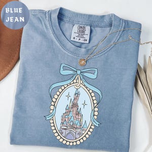 Comfort Color® Disney Magical Castle with Blue Coquette Shirt, Magic Kingdom Sweatshirt, Disney Girl Trip, Disneyworld Family shirt, 00608