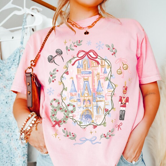 Comfort Color® Disney Coquette Bow Christmas Shirt Mickey xmas Shirt Disney Magic Castle Christmas tee Disney Trip Shirt Nutcracker 00929