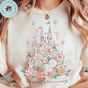 Comfort Color® Disney Castle Floral Minnie Shirt, Happiest Place on Earth Shirt, Magic Kingdom Castle, Vintage Disney Shirt, 00121 image 2