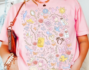 Comfort Color® Vintage Disney Coquette Bow Floral Shirt, Best Day Ever Tee, Walt Disney Trip T-shirt Cute Disney Doodles Tee, 001432