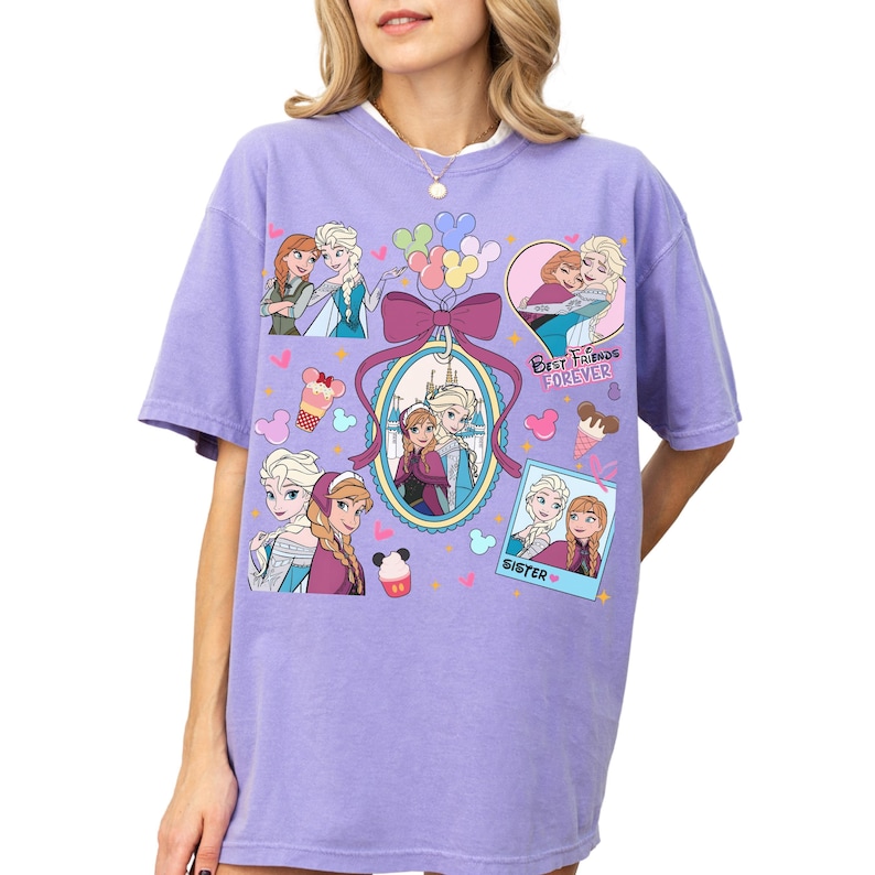 Comfort Color® Princess anna elsa coquette bow shirt disney trip shirt Disney sisters Shirt Disney best friends shirt Frozen Shirt 00810 image 5