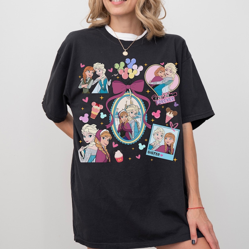 Comfort Color® Princess anna elsa coquette bow shirt disney trip shirt Disney sisters Shirt Disney best friends shirt Frozen Shirt 00810 image 4
