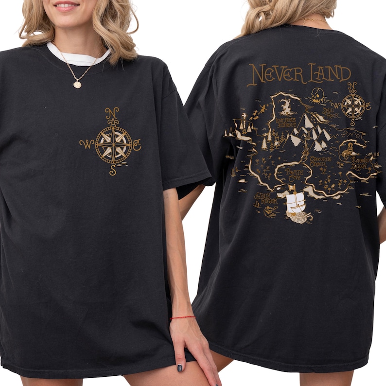 Comfort Color® Disney Neverland map Shirt Peter Pan Tee Tinker Bell Wendy Flight to Neverland T-Shirt Disneyland Family Trip 00539 image 2