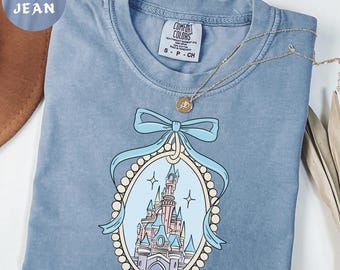 Comfort Color® Disney Magical Castle with Blue Coquette Shirt, Magic Kingdom Sweatshirt, Disney Girl Trip, Disneyworld Family shirt, 00608