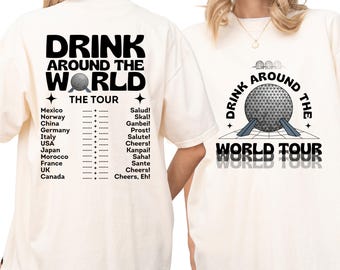 Camiseta Comfort Color®, Disney Drink Around World, gira mundial de Epcot, bebida en Epcot, camiseta de viaje a Disney, 00536