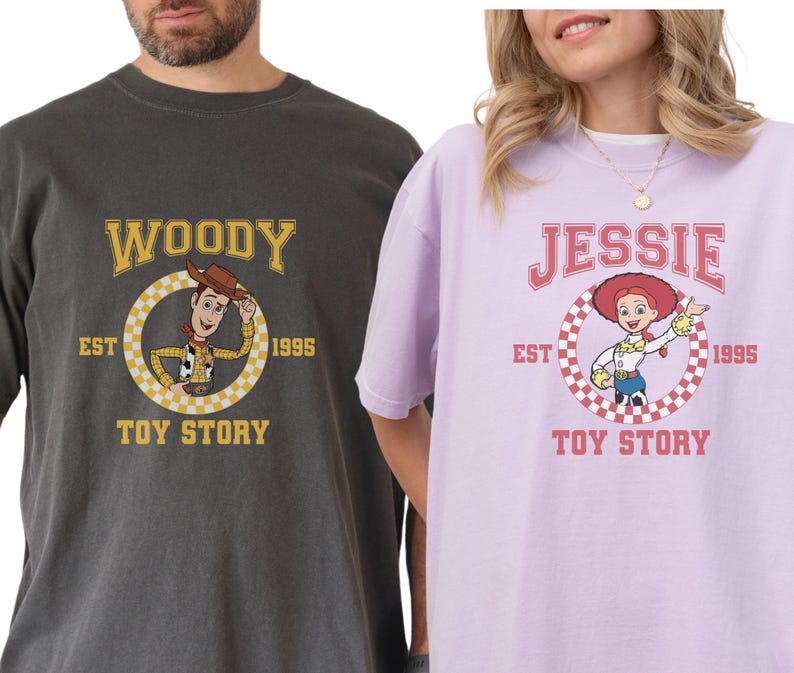Comfort Color® Disney Couple Toy Story Woody and Jessie, Slinky, Rex Shirt, Walt Disney World's Toy Story Characters, 00262 image 1
