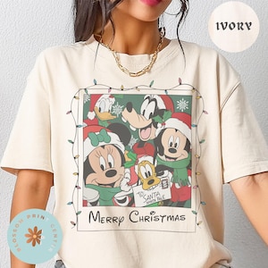 Comfort Color® Disney Mickey and Friends Merry Christmas Shirt Retro Disney Christmas Shirt Disney Matching Couple Disney Family Shirt 00268