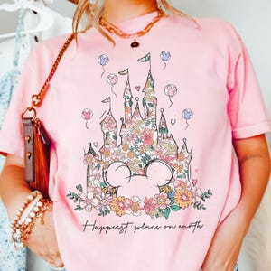 Comfort Color® Disney Castle Floral Minnie Shirt, Happiest Place on Earth Shirt, Magic Kingdom Castle, Vintage Disney Shirt, 00121 image 1