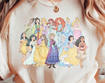 Comfort Color® Retro Princess Shirt,  Cinderella Snow White Ariel Belle  Rapunzel Tee, Disneyland Shirt, Girl Disney Trip 2026, 00228