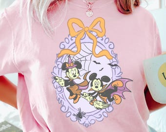 Comfort Color® Disney Coquette Bow  Mickey Minnie Halloween Shirt Disneyland Skeleton Shirt Disney Mickey not so scary Spookiest Place 00913