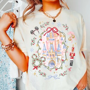 Comfort Color® Disney Coquette Bow Christmas Shirt Mickey xmas Shirt Disney Magic Castle Christmas tee Disney Trip Shirt Nutcracker 00929 image 8