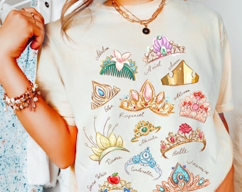 Comfort Color® Disney Princess Crown Shirt Disneyworld Shirt Cinderella Belle Rapunzel Ariel Snow White Disney Girl Trip Shirt 00886
