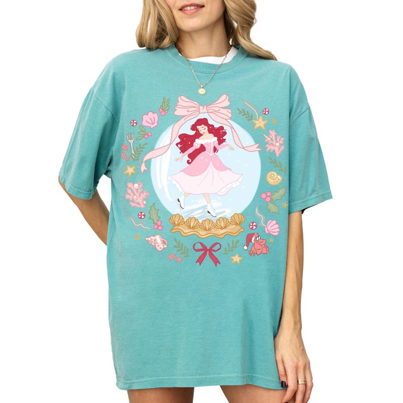 Comfort Color® Disney Princess Ariel Snow Globe Shirt Princess Ariel Coquette Bow Christmas tee Little Mermaid Sweatshirt 001052 image 7