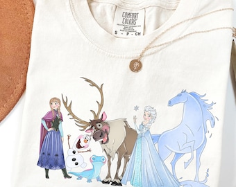 Comfort Colors® Vintage Frozen Tee, Retro Elsa Anna Olaf Shirt, Disney Princess Frozen Top, Magical Ice Queen Shirt, Disney Trip Tee 001161