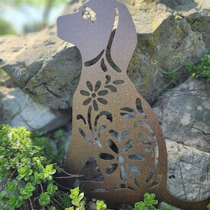 Floral Metal Dog Garden Stake: Labrador, Hound Dog Lover Gift