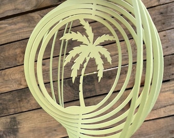 12&quot; Metal Palm Tree Wind Spinner, Metal yard art, porch and garden decor, tropical, beach.