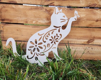 Fancy Cat Garden Stake, metal garden decor, Kitten, Cat