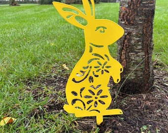 Metal Bunny Garden Stake: Fancy Rabbit Yard Art, 22-Inch