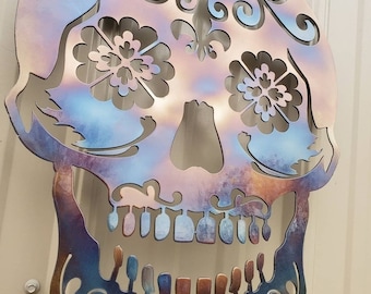 Sugar Skull Metal Sign, Wall Hanging, Gift. Cinco de Mayo, Day of the Dead, handmade metal art