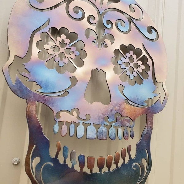 Sugar Skull Metal Sign, Wall Hanging, Gift. Cinco de Mayo, Day of the Dead, handmade metal art